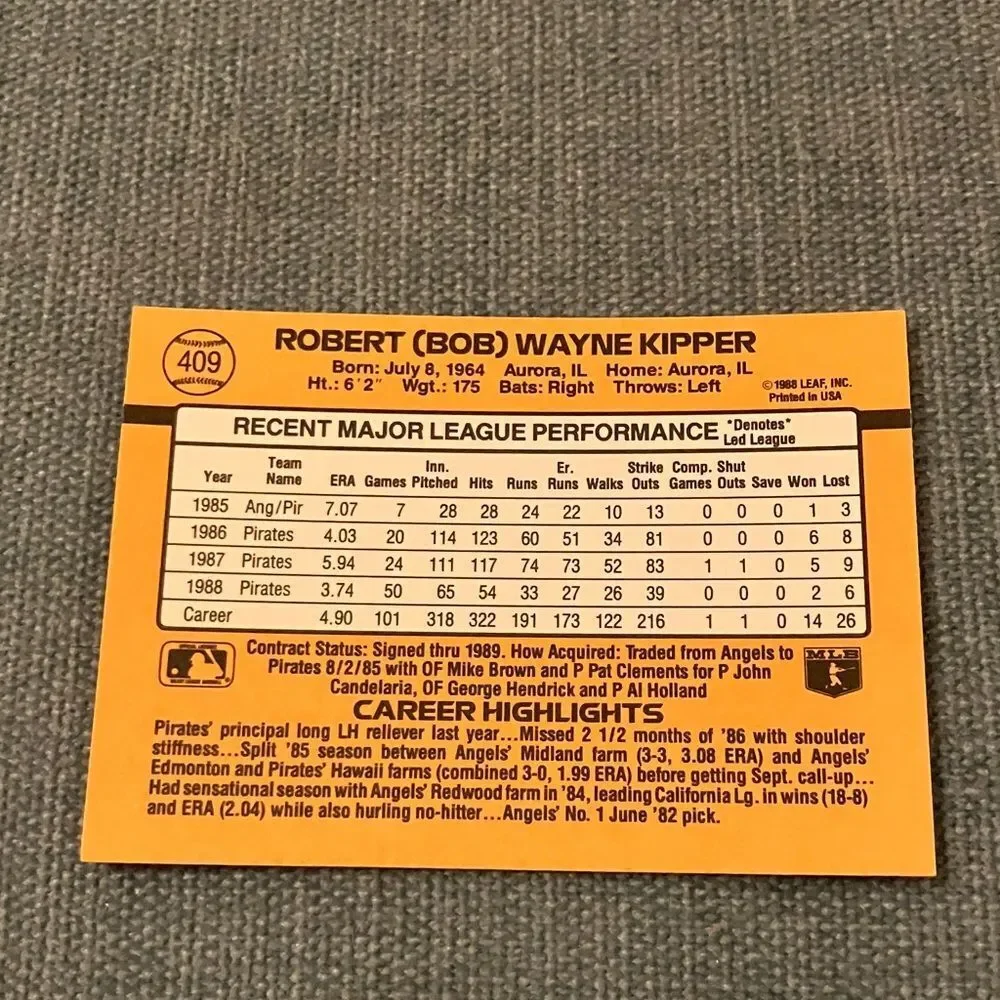 1989 Donruss Pittsburgh Pirates Baseball Card Trading Card